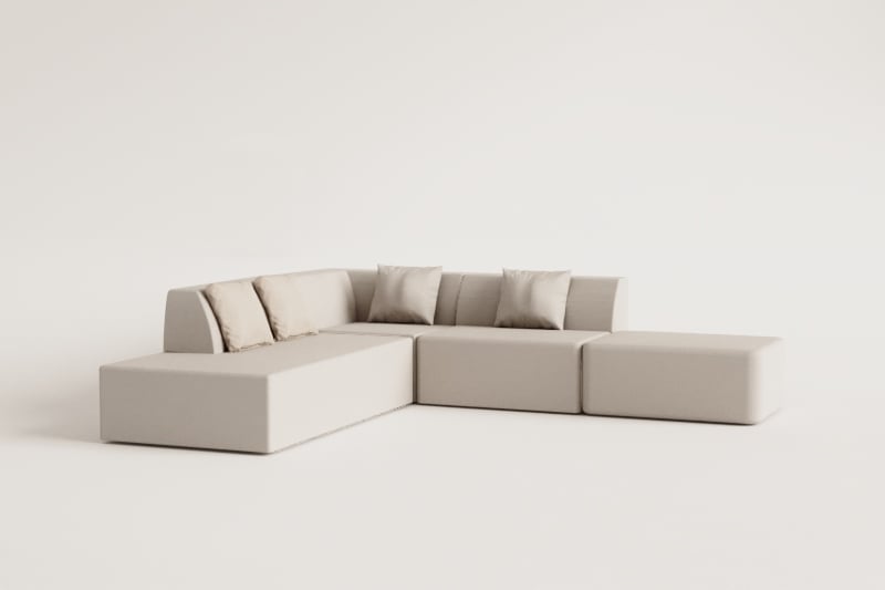 3-teiliges modulares Ecksofa mit linker Chaiselongue und Hocker aus Cardea-Bouclé-Stoff