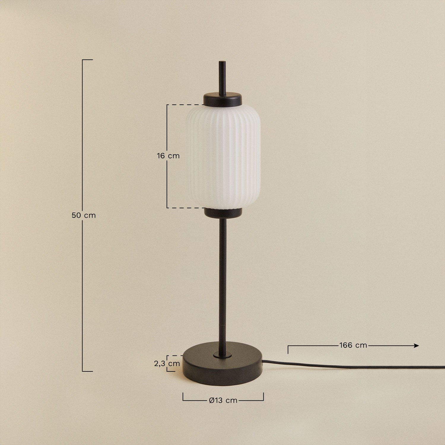 Necsar LED-Tischlampe aus Eisen und Glas, MA&szlig;E