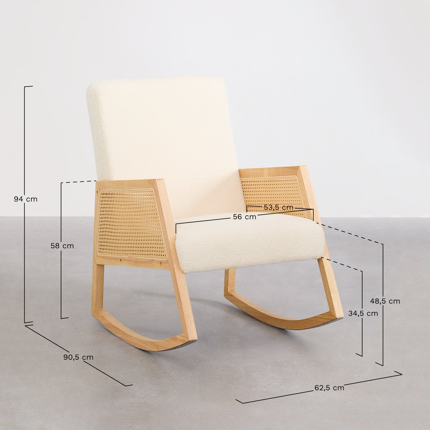 2er-Pack Schaukelstühle aus Rattan und Schaffell Tivisa, MAßE