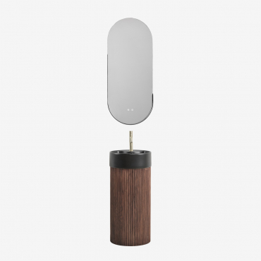 Badezimmermöbelset Aus Holz Mit Integriertem Maude-keramikwaschbecken Braun Dark & Oval Led And Antifog Schwarz 45x105 Cm Vacson & - Sklum