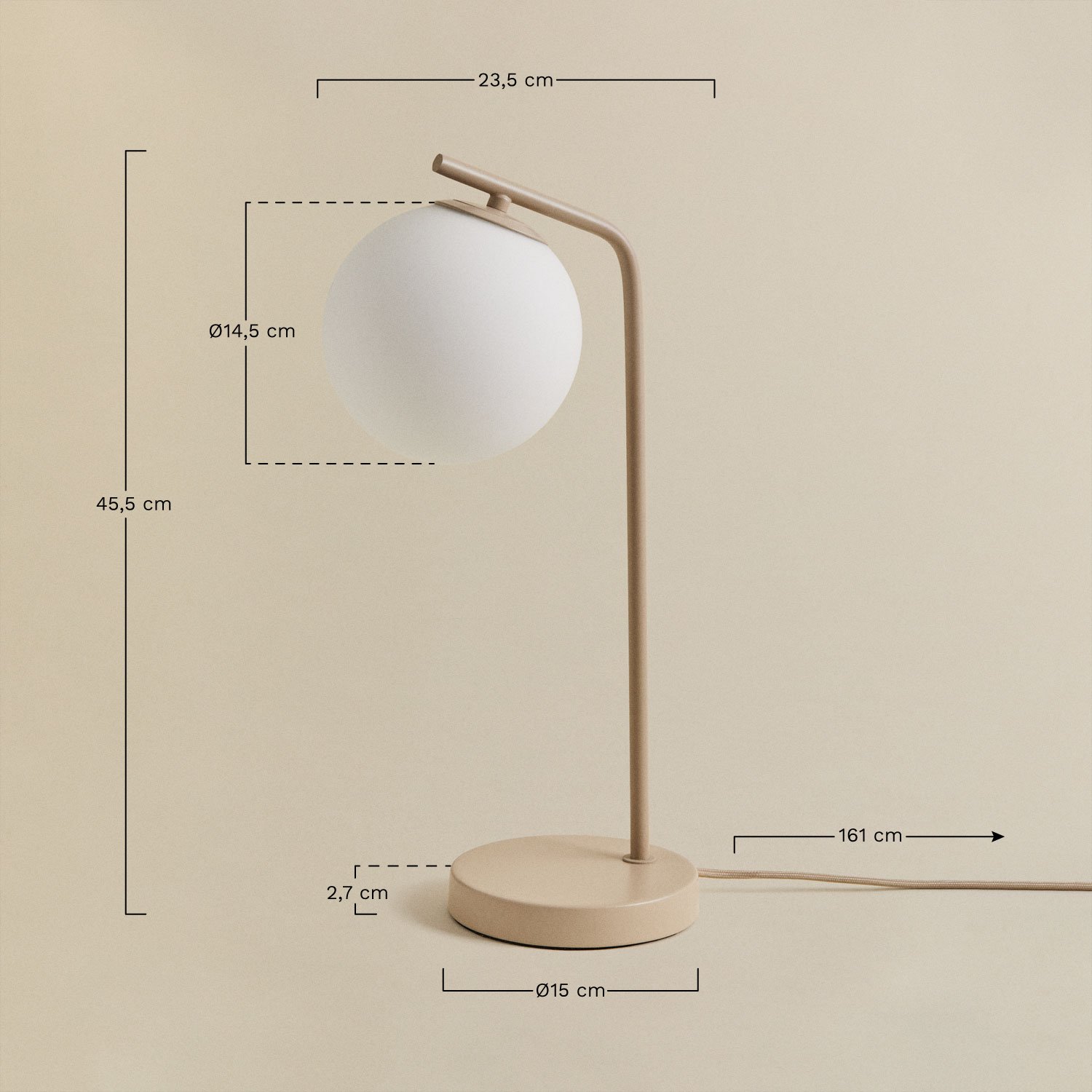 Alligier-Tischlampe aus Metall und Glas, MAßE