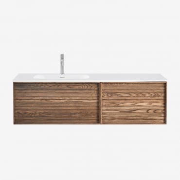 Solea Badezimmermöbel-set Aus Holz Mit Integriertem Waschbecken Braun Natur & Ohne Spiegel & Chrom ↑20 Cm Mit Ablassventil Ohne Überlauf Orveta -