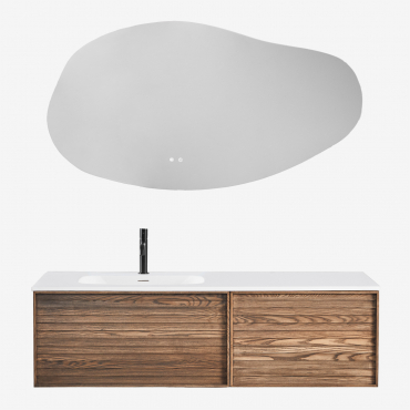 Solea Badezimmermöbel-set Aus Holz Mit Integriertem Waschbecken Braun Natur & Oval Led And Antifog 140x75 Cm Jynox & - Sklum