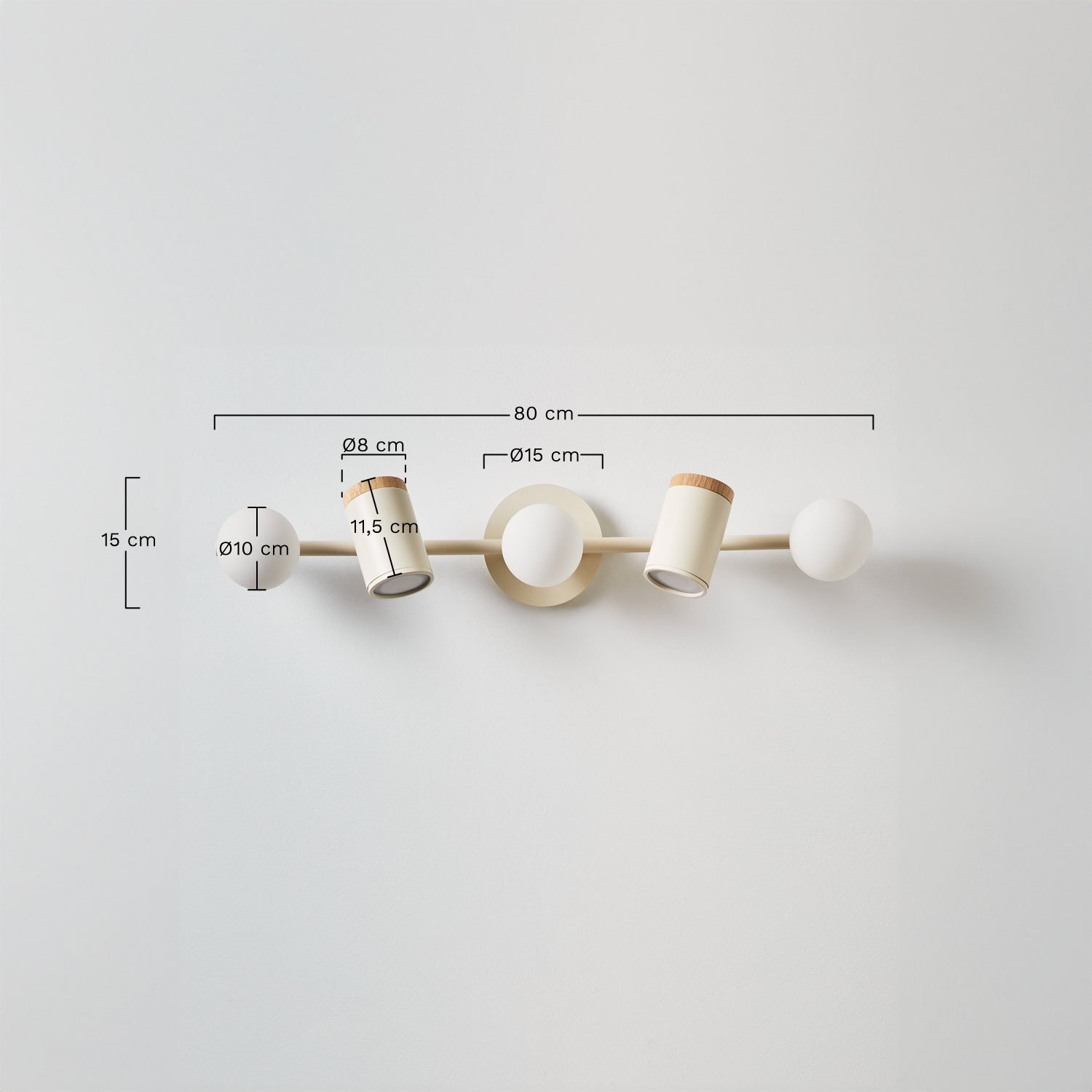 Wandlampe mit verstellbarem Lichtstrahl und 5 Lichtpunkten aus Eisen in Amaranto, MAßE