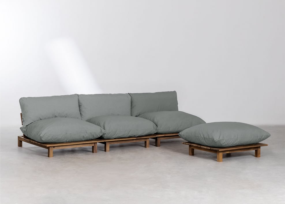 3-teiliges modulares Liegesofa mit Ottomane aus Akazienholz Brina - Grau Anthrazit