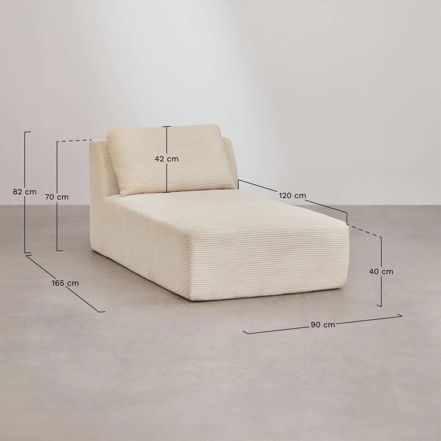 Sessel Chaiselongue aus Samt, vakuumverpackt Temple, MAßE