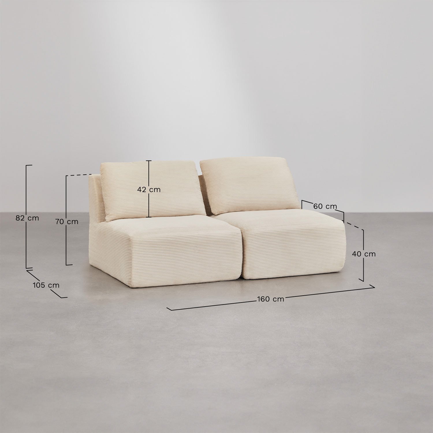 Vakuumverpacktes 2-teiliges Modulares Sofa aus Cord Temple, MAßE