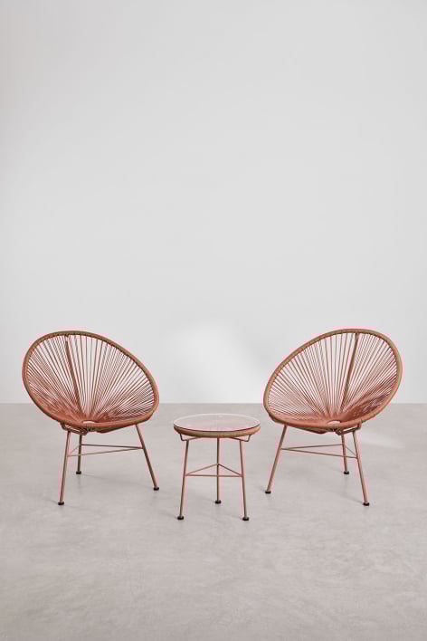 Lounge-Set mit 2 Sesseln und Beistelltisch aus Stahl und Kunstfasergeflecht New Acapulco - Rote Dachziegel