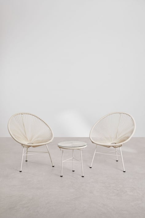 Lounge-Set mit 2 Sesseln und Beistelltisch aus Stahl und Kunstfasergeflecht New Acapulco - Beige Tapioca