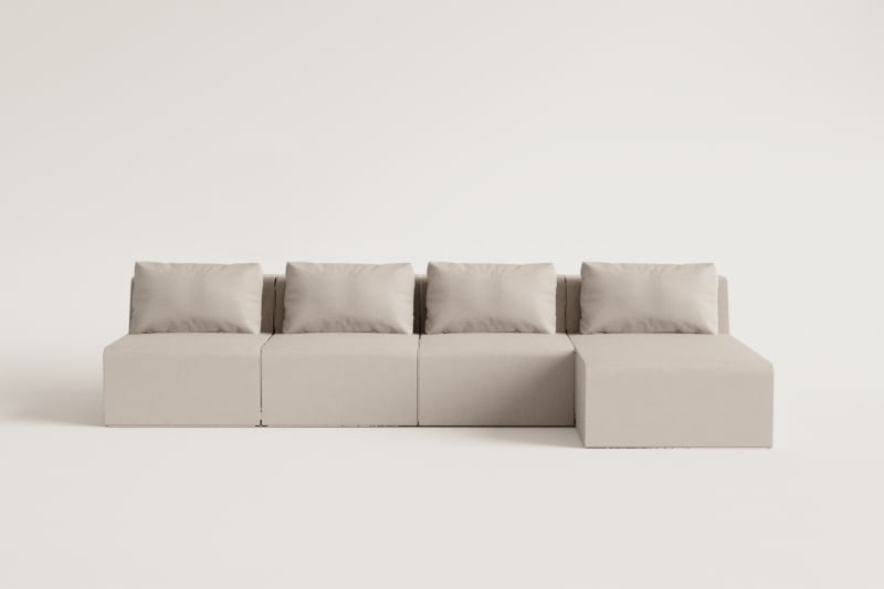 4-teiliges modulares Chaiselongue-Sofa aus Cord, vakuumverpackt, rechts von Temple