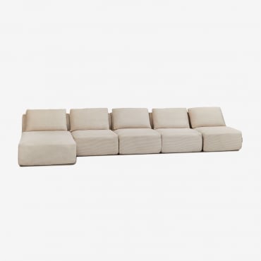 5-teiliges Modulares Sofa Mit Chaiselongue Links Aus Vakuumverpacktem Cord Temple Kord Beige Leinen - Sklum