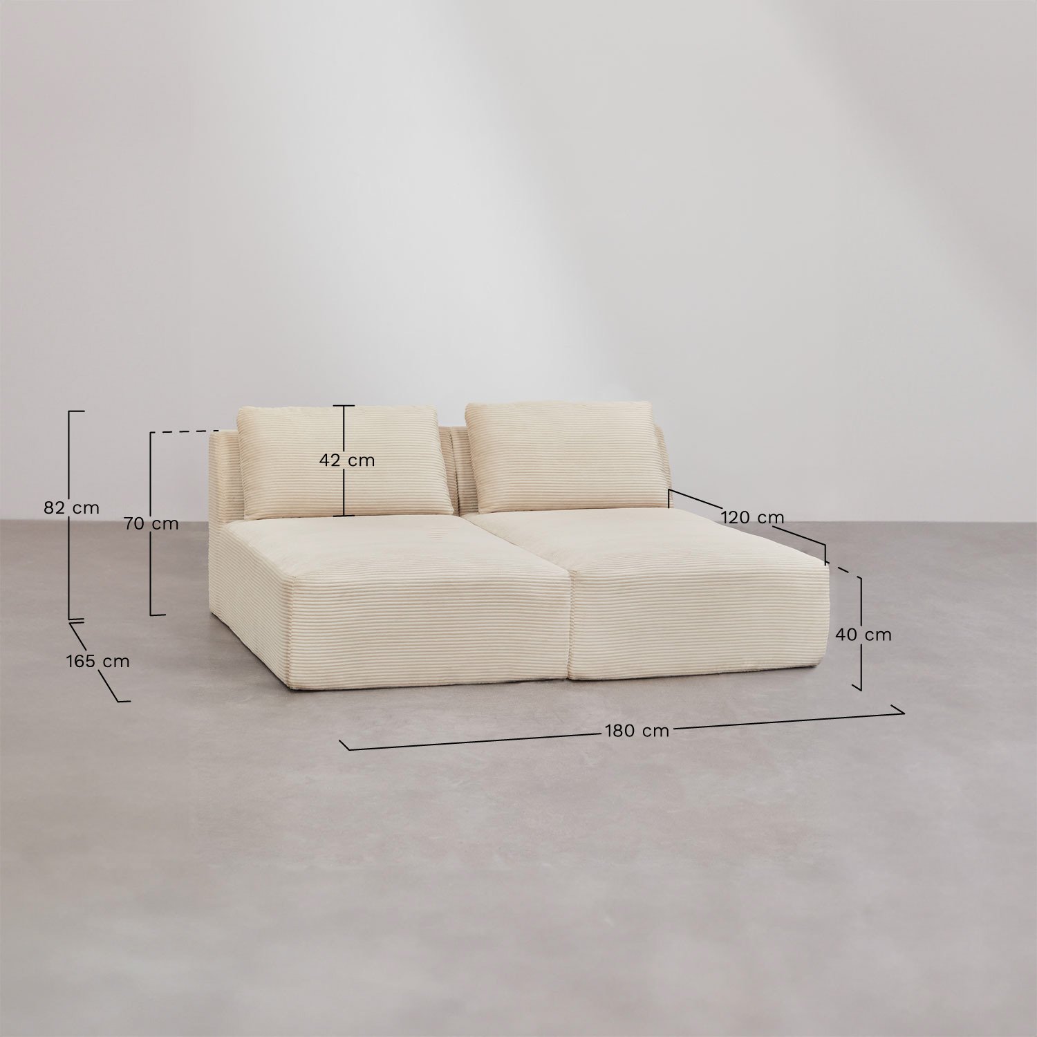 Modulares 2-teiliges Chaiselongue-Sofa aus Vakuumverpacktem Cord Temple, MAßE