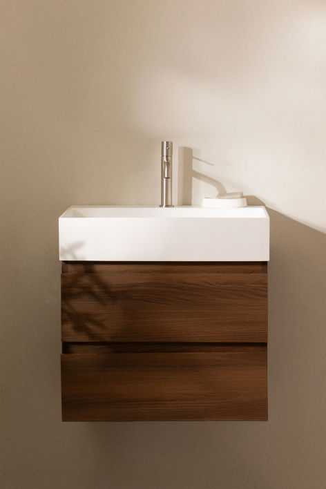 Hängendes Badezimmermöbel-Set aus Holz und Eschenfurnier mit integriertem Waschbecken Ona - Braun Dark