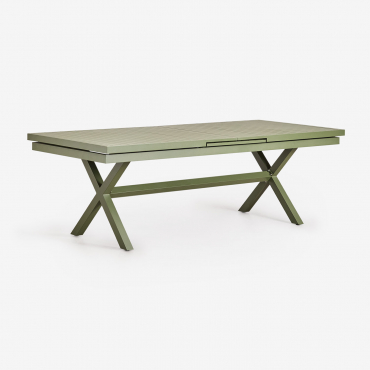 Rechteckiger Ausziehbarer Esstisch Aus Aluminium (240-300x100 Cm) Karena Tiefes Grün Olive - Sklum