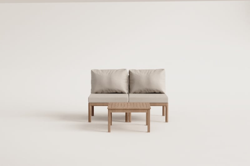 Gartenset mit zweiteiligem modularem Sofa und Couchtisch aus Branson-Akazienholz   