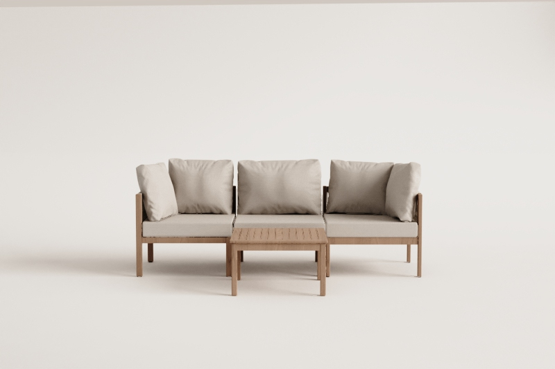 Branson 3-teiliges modulares Sofa-Set mit Armlehnen und Couchtisch aus Akazienholz