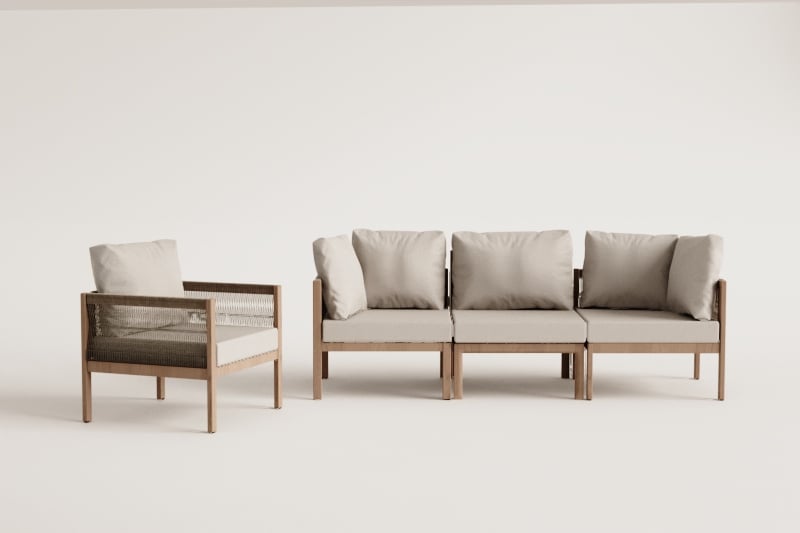 Branson 3-teiliges modulares Sofa-Set mit Armlehnen und Sessel aus Akazienholz