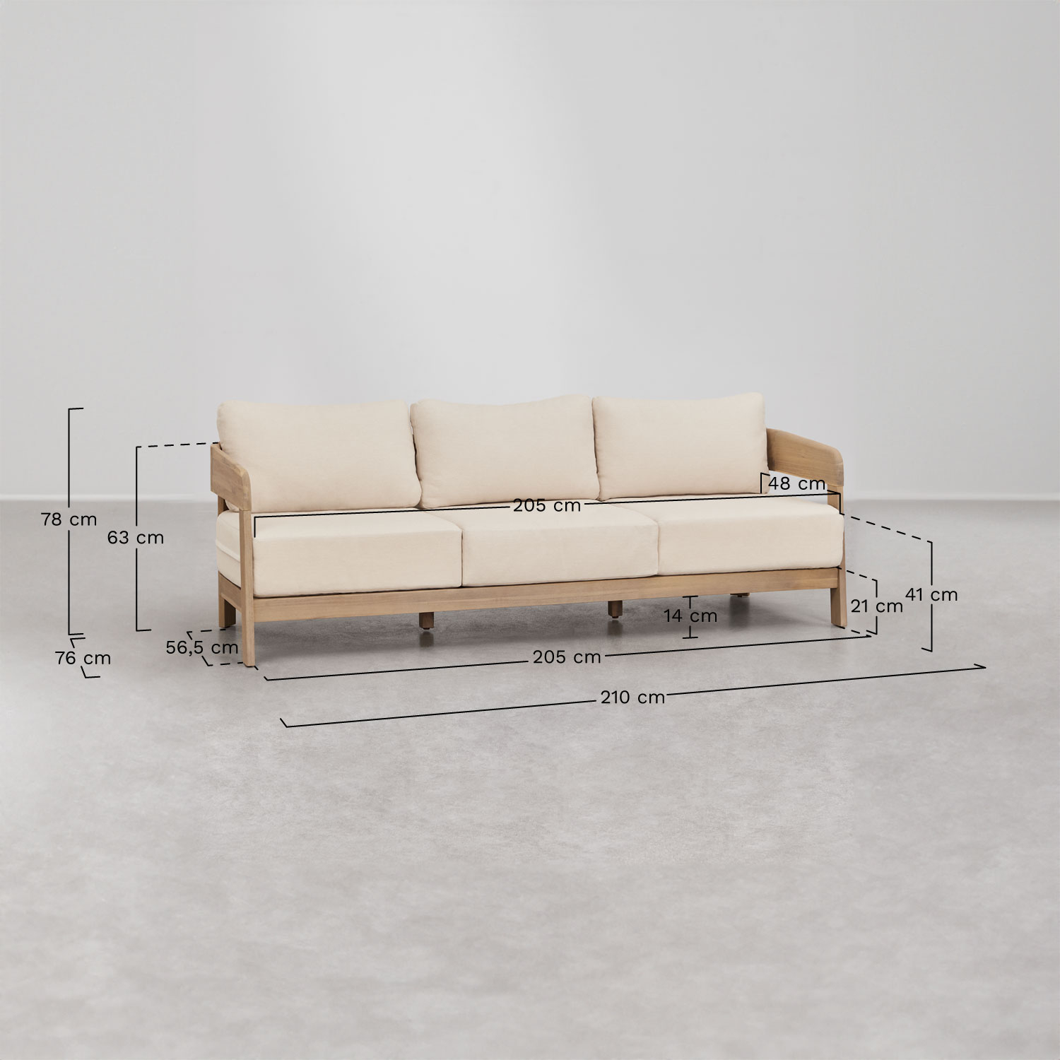 Uleno 3-Sitzer-Sofa aus Akazienholz, MAßE