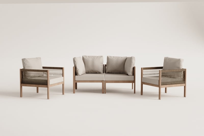 Branson Akazienholz 2-teiliges modulares Sofa-Set mit Armlehnen und 2 Sesseln