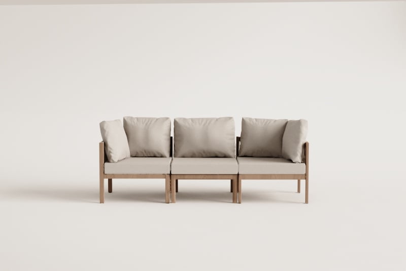 3-teiliges modulares Sofa mit Armlehnen aus Branson-Akazienholz