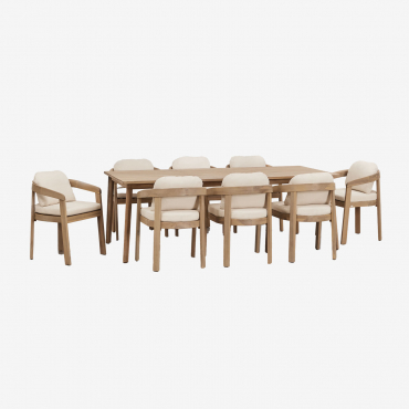 Rechteckiges Tischset 220x100 Cm Aus Kaela-akazienholz Und 8 Uleno-akazienholz-gartenstühlen Helles Akazienbraun - Sklum