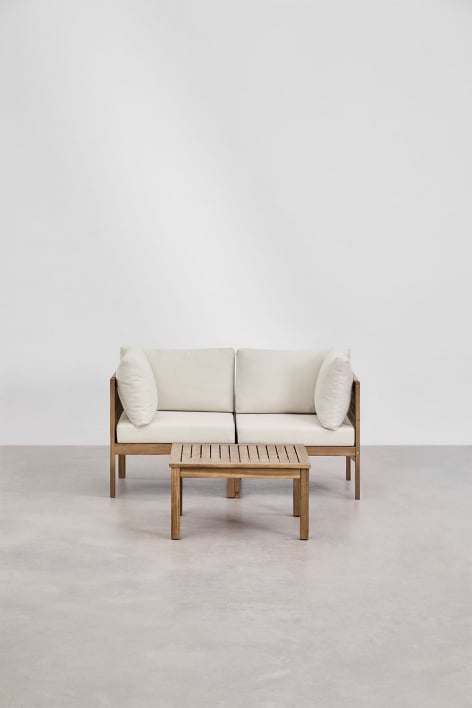 Wohnzimmerset mit zweiteiligem Modulsofa mit Armlehnen und Couchtisch aus Branson-Akazienholz