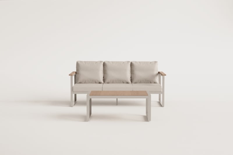 Gartenset mit 3-Sitzer-Sofa und Couchtisch aus Aluminium und Akazienholz 110x55cm Lipov  