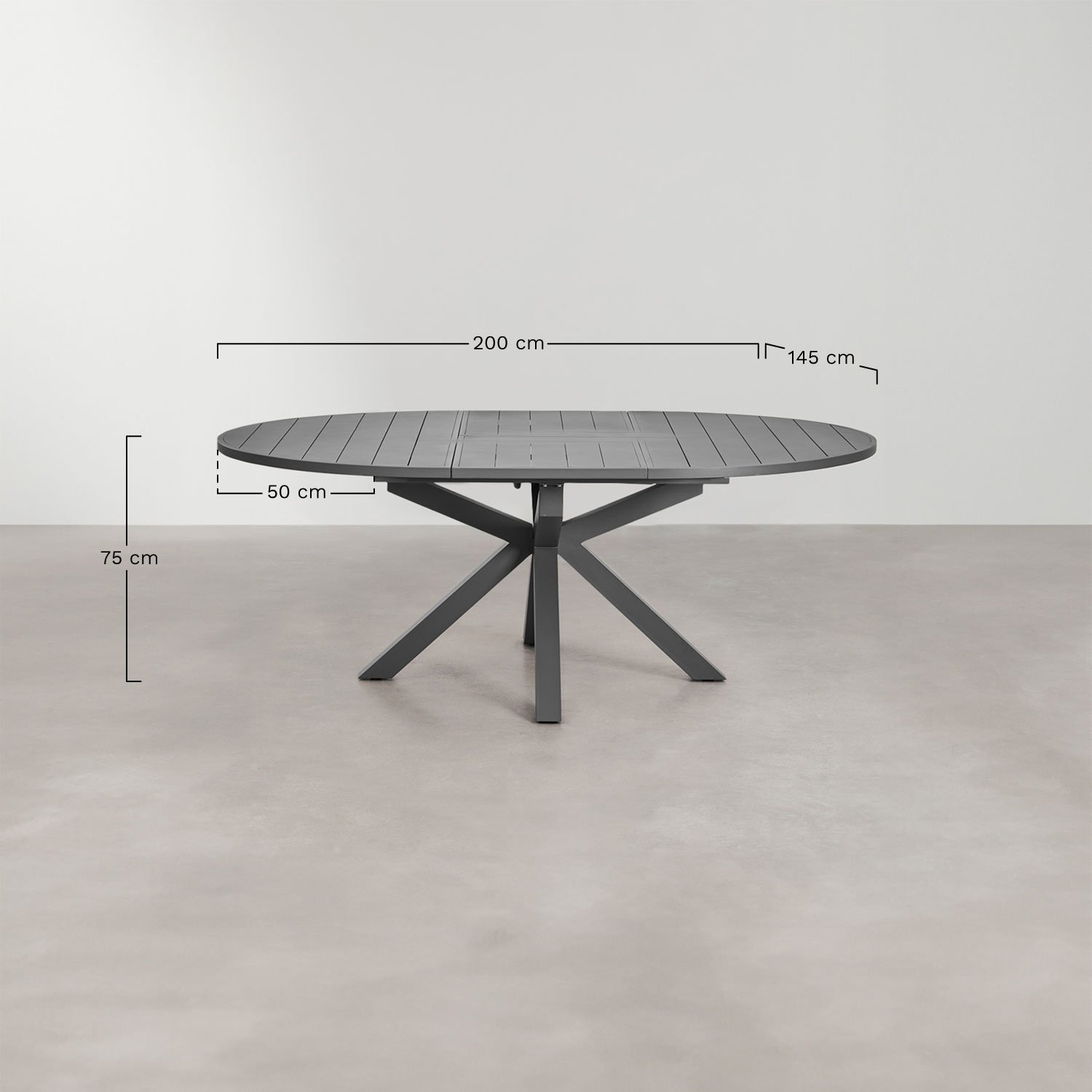 Ausziehbarer Gartentisch 145-200x145 cm aus Barces Aluminium, MAßE