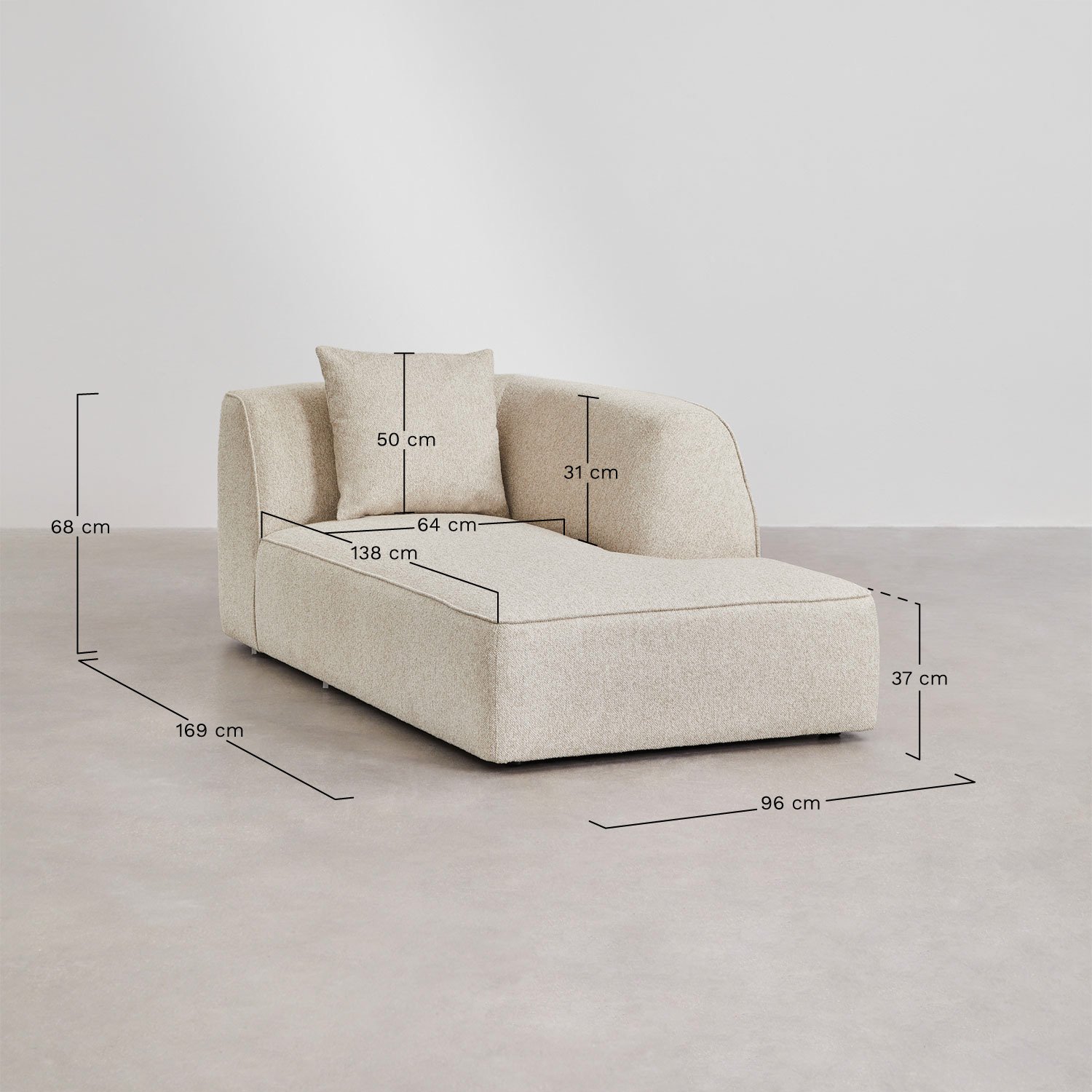 Rechte Chaiselongue für gepolstertes Modulsofa Cardea, MAßE