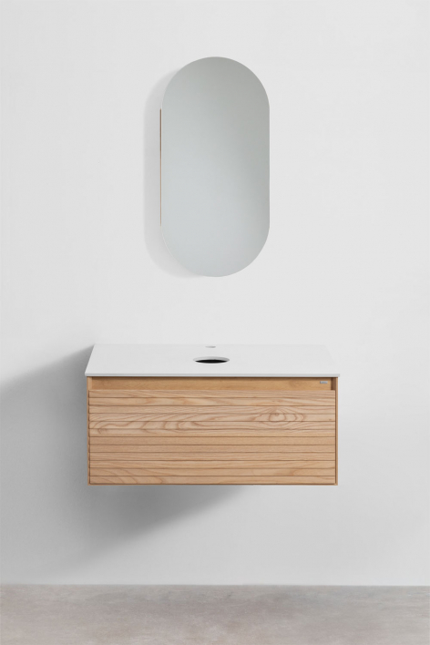 Hängendes Badezimmermöbel-Set 80x50 cm aus Eschenholz Tedrik - Esche braun