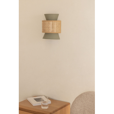 SKLUM Yereh Wandleuchte – Grün-beige, Doppelschirm Aus Baumwolle & Rattan, Für Innenräume