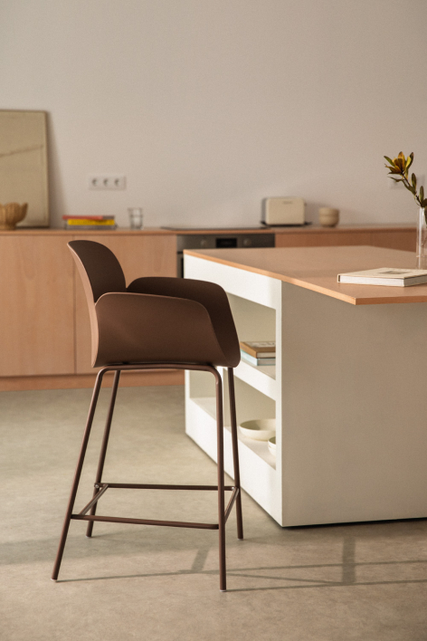 Barhocker 65 cm aus Polypropylen und karamellbraunem Stahl Lynette - Braun Karamel