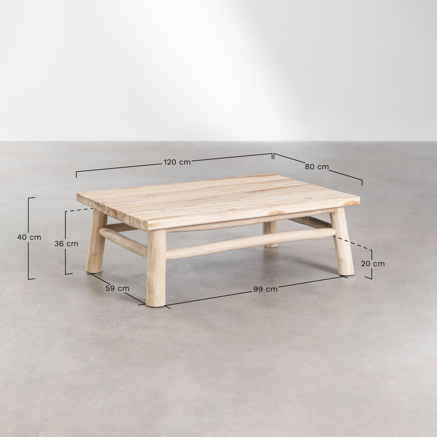 Rechteckiger Couchtisch aus Teakholz (120x80 cm) Narel, MAßE