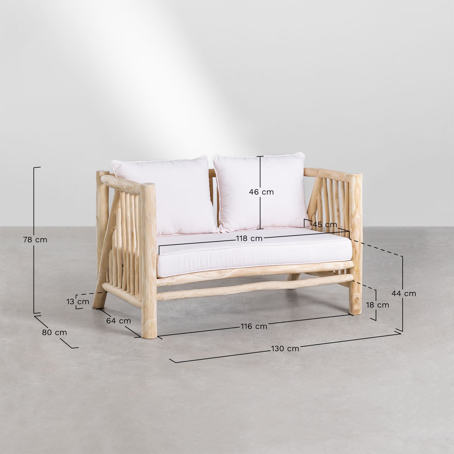 Gartensofa für 2 Personen aus Teakholz Narel, MAßE