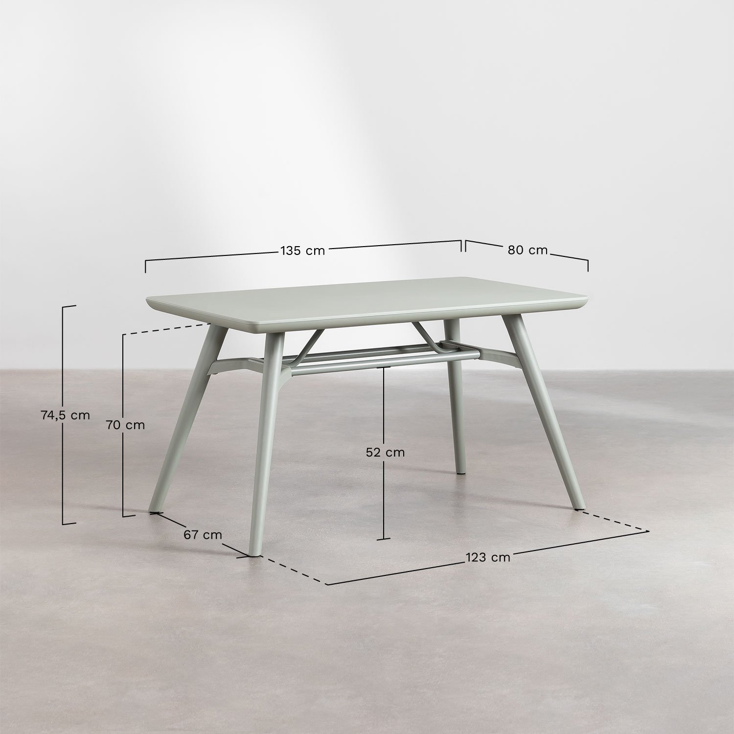 Rechteckiger Gartentisch 135x80 cm aus Polypropylen Scand, MAßE