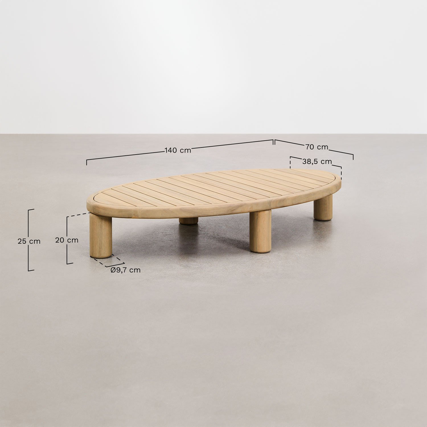 Ovale Gartencouchtisch 140x70 cm aus Akazienholz Jerome, MAßE