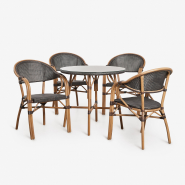 Brielle Bistro Classic Rundes Tischset Ø80 Cm Und 4 Stühle Mit Armlehnen Aus Textilene Und Aluminium Brielle Bistro Classic Braun Kaffee - Sklum