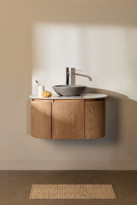 Hängendes Badezimmermöbel-Set 90x50 cm aus Holz Carsone - Braun Natur