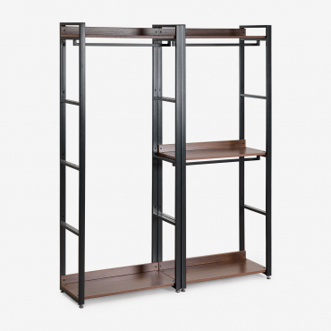 Offener Modularer Schrank Mit 2 Teilen Und Kleiderstange Aus Stahl Und Holz Ariaster Schwarz - Sklum