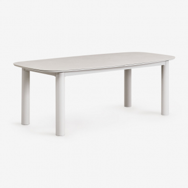 Ausziehbarer Rechteckiger Esstisch 220-280x100 Cm Aus Keramik Und Aluminium Zinti Beige Creme - Sklum