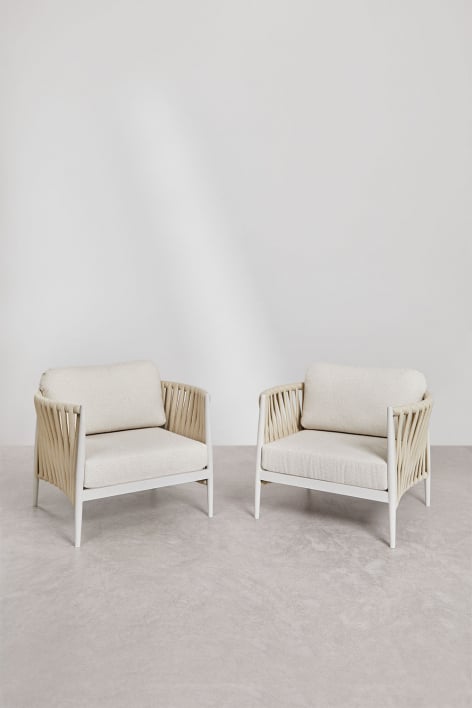 2er-Set Sessel aus Aluminium und Bouclé-Stoff Sereilen