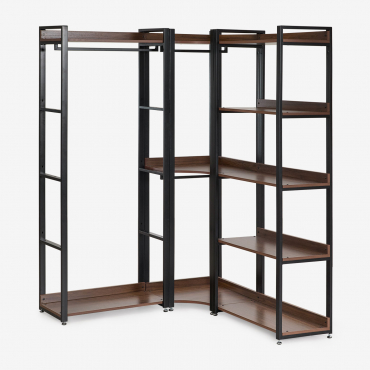 Offenes Modulares Eckschrank-set Mit 3 Teilen Und Kleiderstange Aus Stahl Und Holz Ariaster Schwarz - Sklum