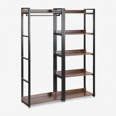 Offenes Modulares Schrankset Mit 2 Teilen, Kleiderstange Und Regal Aus Stahl Und Holz Ariaster Schwarz - Sklum