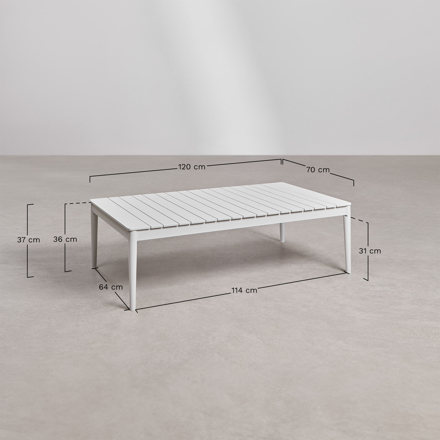 Rechteckiger Gartencouchtisch 120x70 cm aus Aluminium Sereilen, MAßE