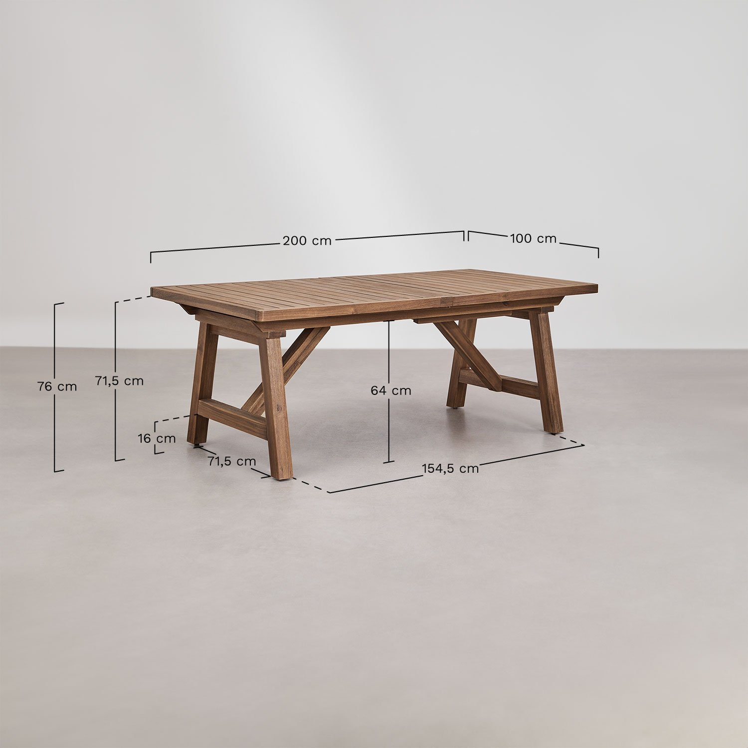 Rechteckiger Esstisch 200-260-320x75 cm ausziehbar aus Dubai-Akazienholz, MAßE