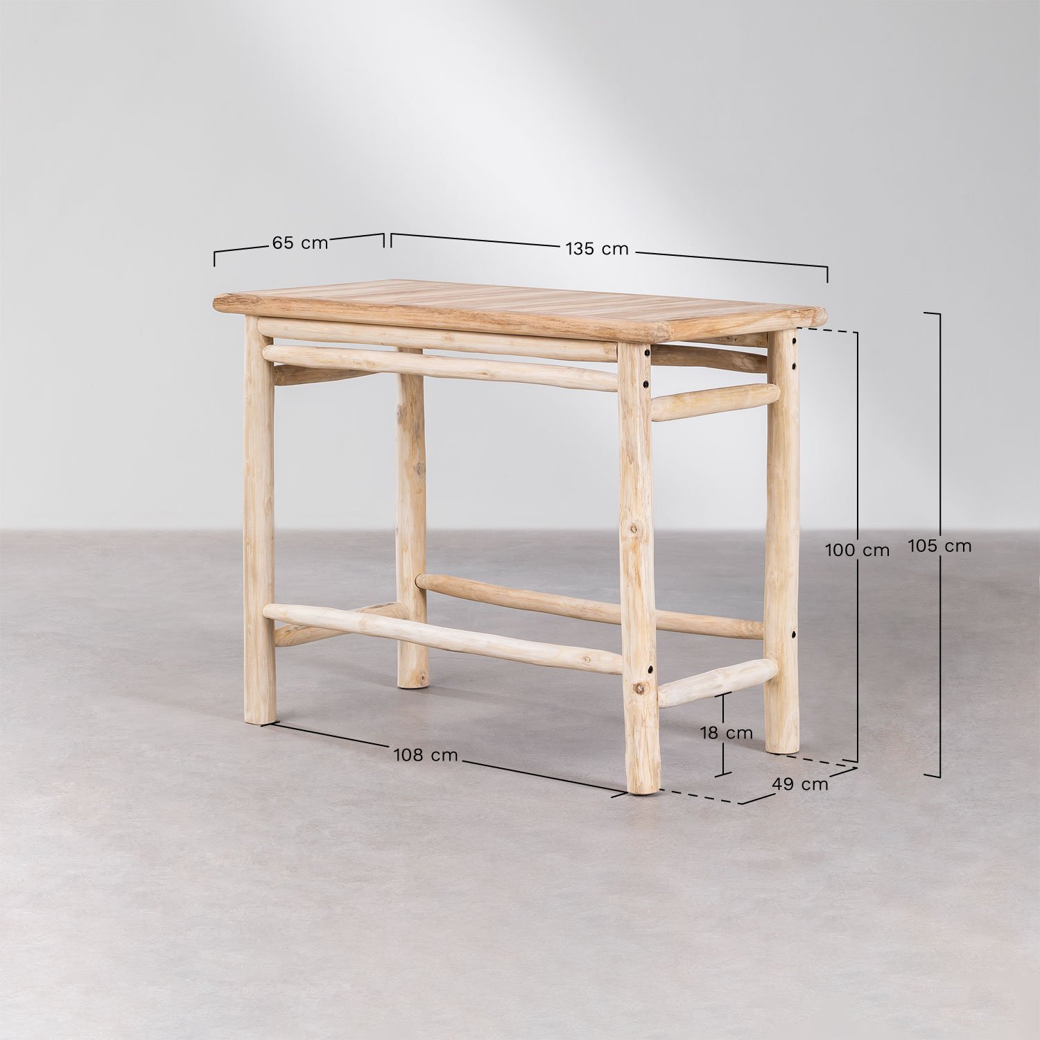 Rechteckiger Gartentisch 135x65cm aus Teakholz Narel, MAßE