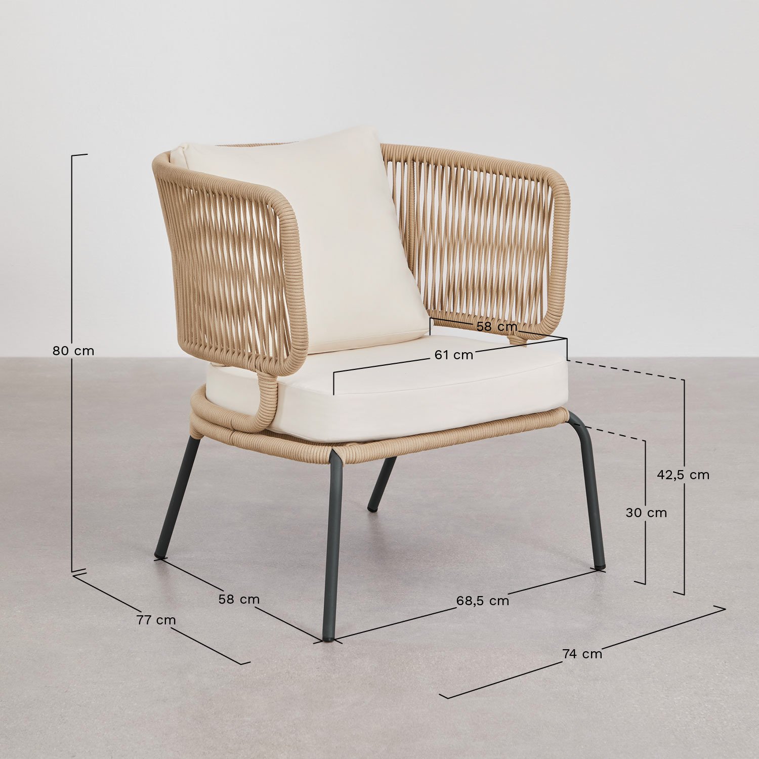 5-teiliges Garten-Set mit 2-Sitzer-Sofa, 2 Sesseln und 2 Couchtischen Calipso, MAßE