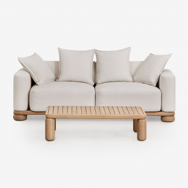 Wohnzimmerset Mit 2-sitzer-sofa Und 115x70 Cm Großem Couchtisch Aus Akazienholz Ioanis Helles Akazienbraun - Sklum