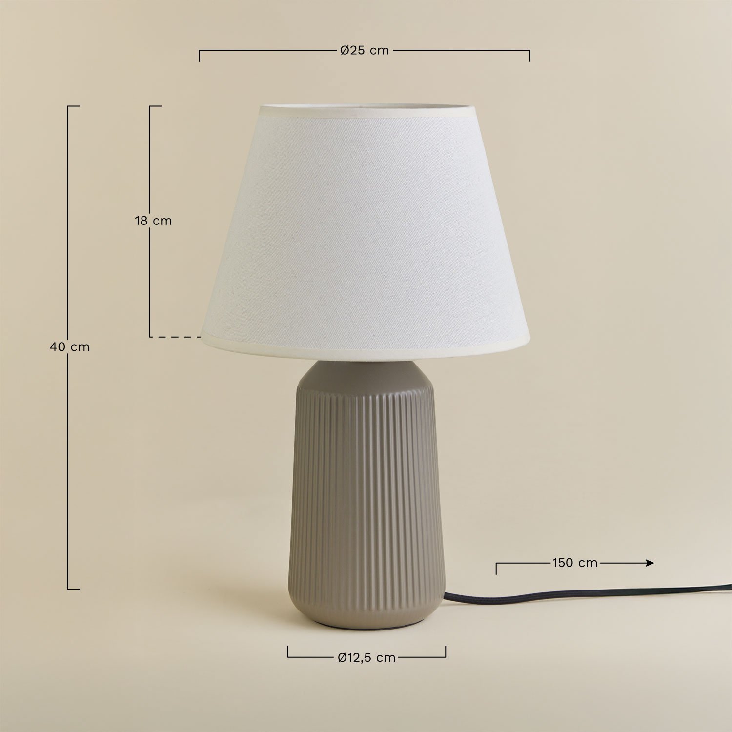 40 cm Tischlampe aus Keramik und Leinen Torena, MAßE