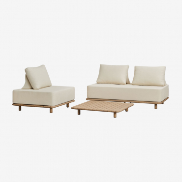 Gartenset Mit 2-sitzer-sofa, Sessel Und Couchtisch 95x95 Cm Aus Akazie Portet Gardenia Weiß - Sklum
